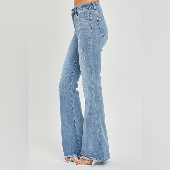 RISEN HIGH RISE DISTRESSED FLARE JEANS - Picture 6 of 8